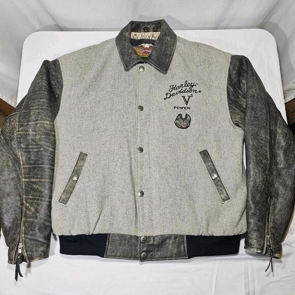 Other - Harley Davidson Men Leather Jacket V Power Motorcycles Spell Out Logo Zip Coat L